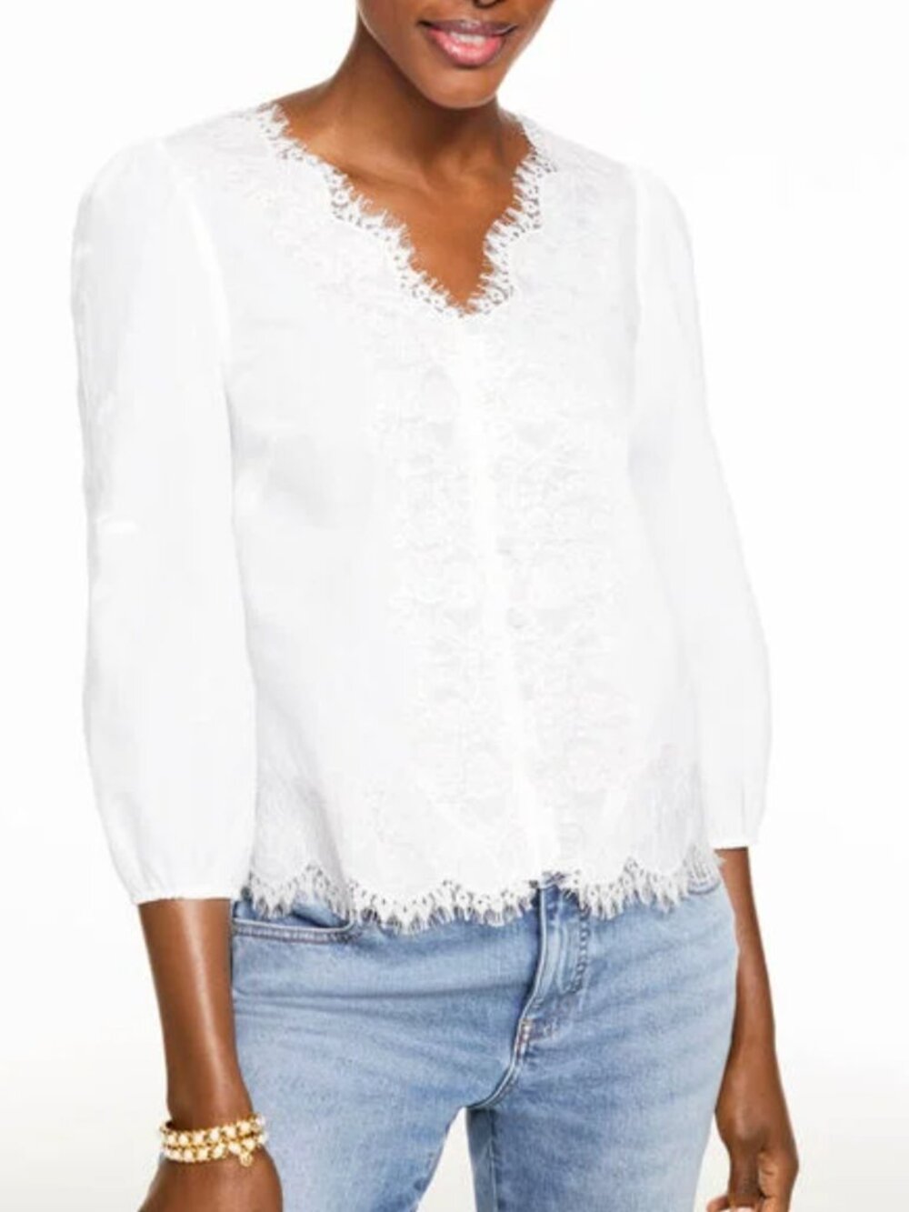 Talbots Women's Embroidered Lace Trim Voile Top Size Medium Petite New With Tags